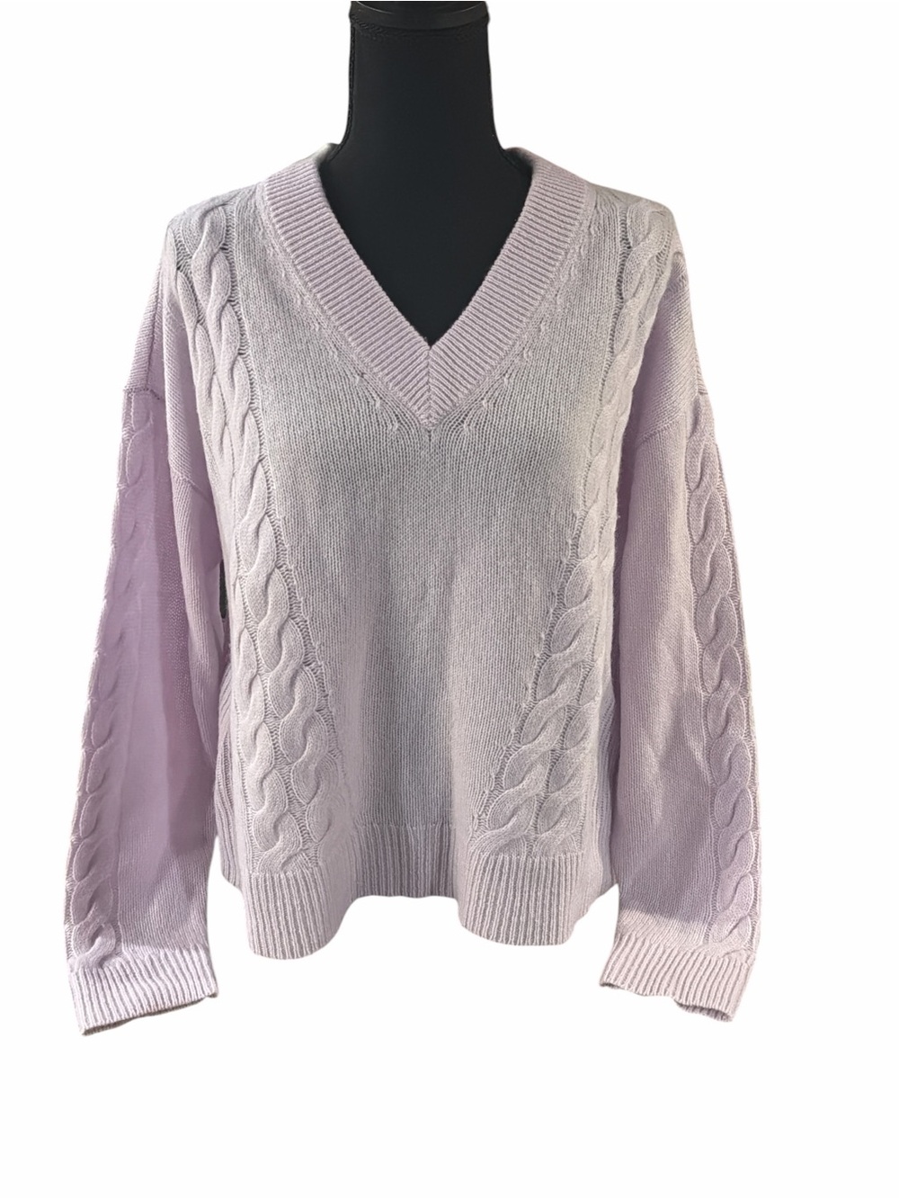 NWT Charter Club Luxury Cable Knit Lavender V-Neck Cashmere Sweater Woman's S